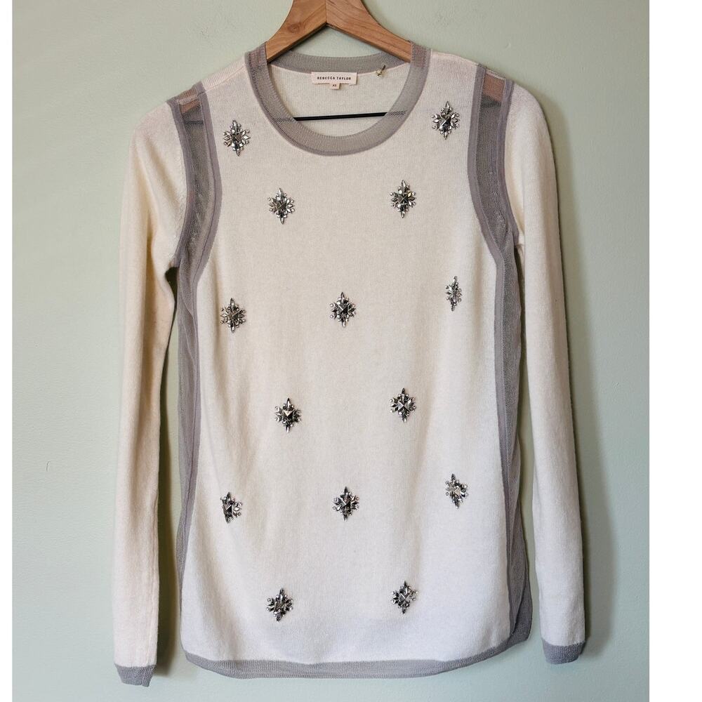 Rebecca Taylor Embellished Cashmere Blend Sweater XS Holiday Snowflake